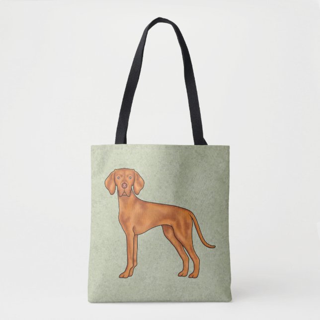 Ungersk Vizsla Söt Tecknad Pointer Hund Grön Tygkasse (Framsida)
