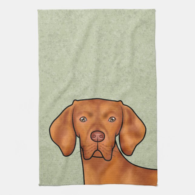 Ungersk Vizsla Tecknad Pointer Hundhuvud Grön Kökshandduk (Vertikal)