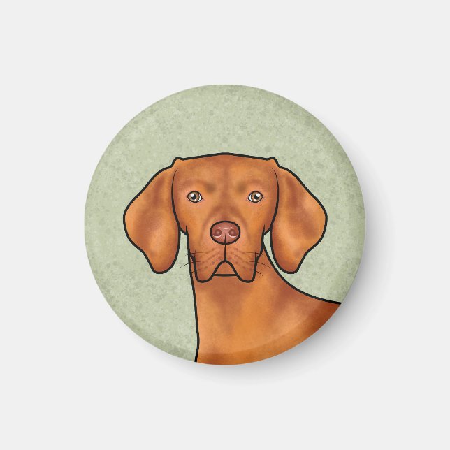 Ungersk Vizsla Tecknad Pointer Hundhuvud Grön Magnet (Framsidan)