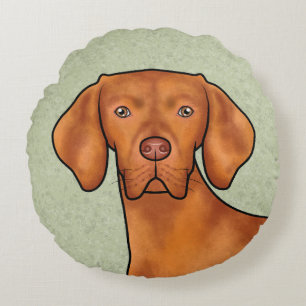 Ungersk Vizsla Tecknad Pointer Hundhuvud Grön Rund Kudde