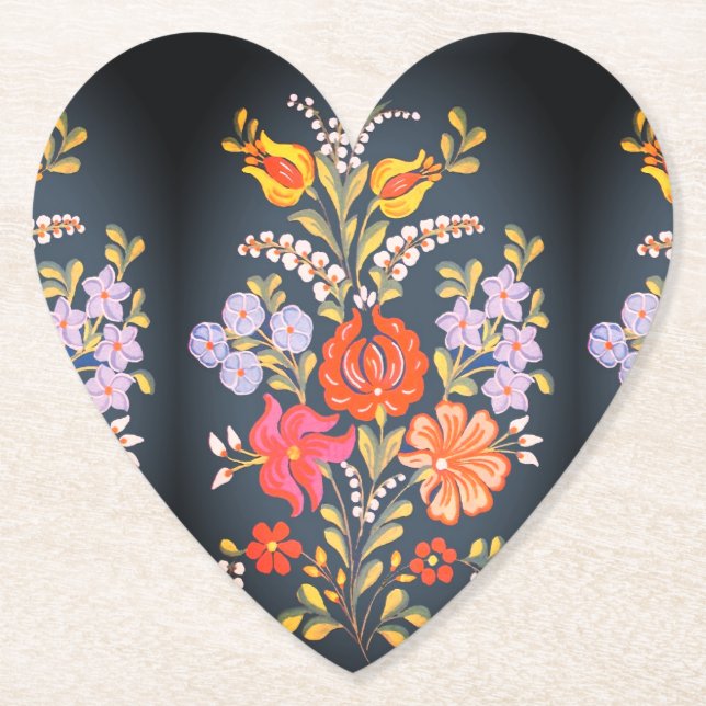 ungerska blommor -levande färger hjärtform  underlägg papper (Framsida)