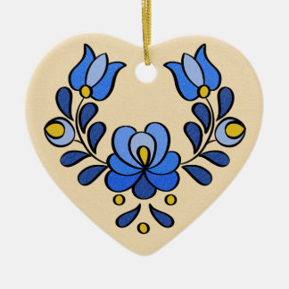 Ungerska Embroidery Mönster, "Matyó" - blått Julgransprydnad Keramik