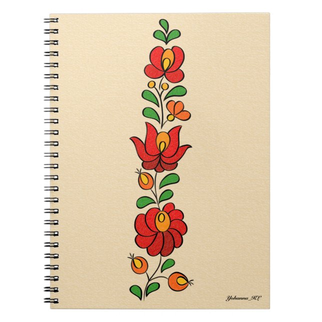 Ungerska Embroidery Mönster, ’Matyó’ - röd Anteckningsbok (Framsidan)