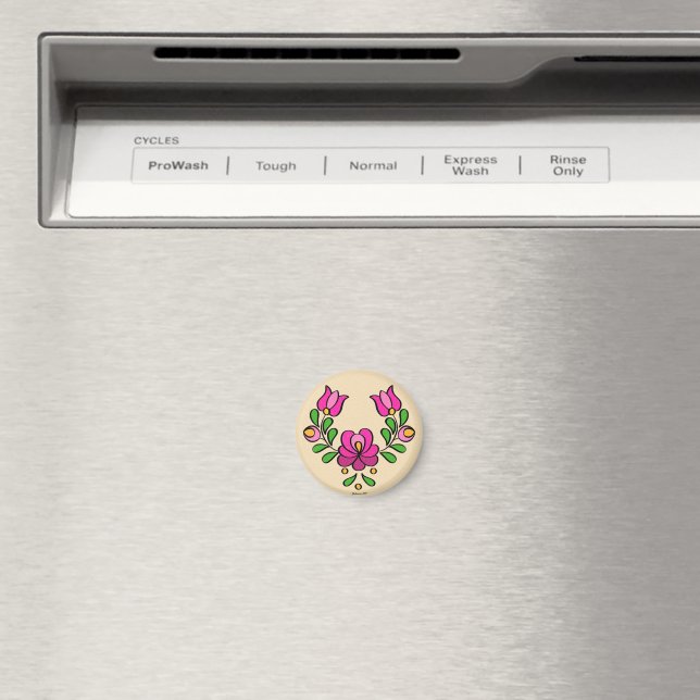 Ungerska Embroidery Mönster, ’Matyó’ - rosa Magnet (In Situ (Dishwasher))