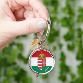 Ungerska flagga, Emblem och Ungerns helgdag /sport Rund Silverfärgad Nyckelring