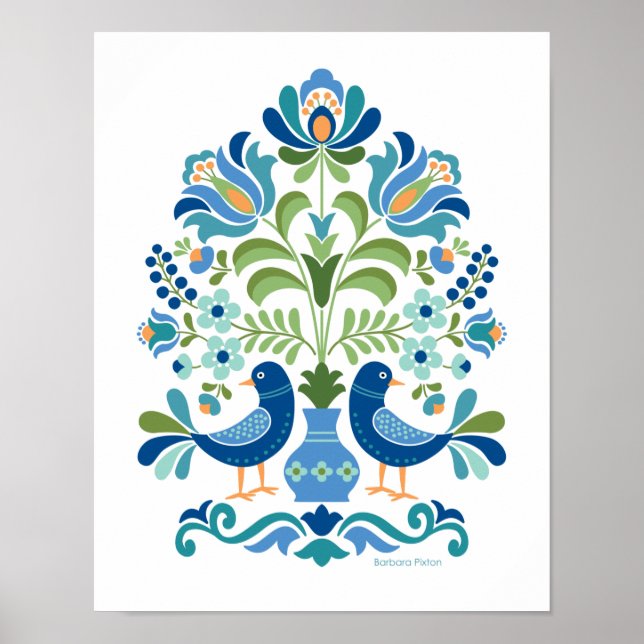 Ungerska folkdesignfåglar Poster (Framsidan)