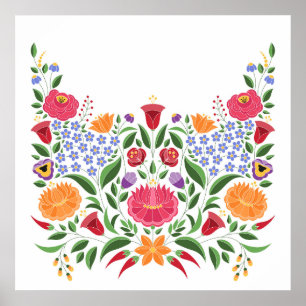 Ungerska folket mönster - Kalocsa embroidery-blomm Poster
