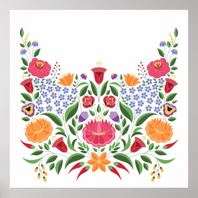 Ungerska folket mönster - Kalocsa embroidery-blomm Poster (Framsidan)