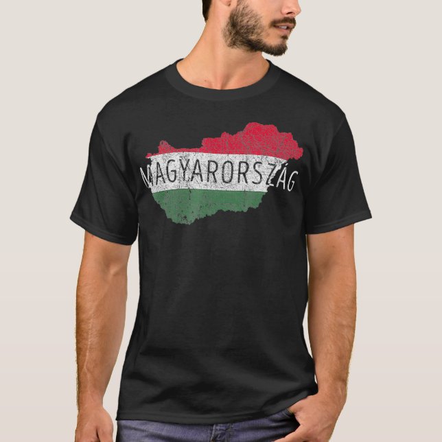 Ungerska Karta och Flagga Souvenir Distress T Shirt (Framsida)