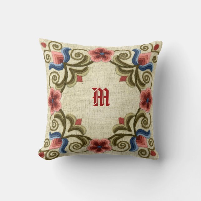 Ungerska Needlework Monogram Kudde (Framsida)