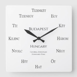 Ungerska Numbers Anpassningsbar City Land Time Zon Fyrkantig Klocka