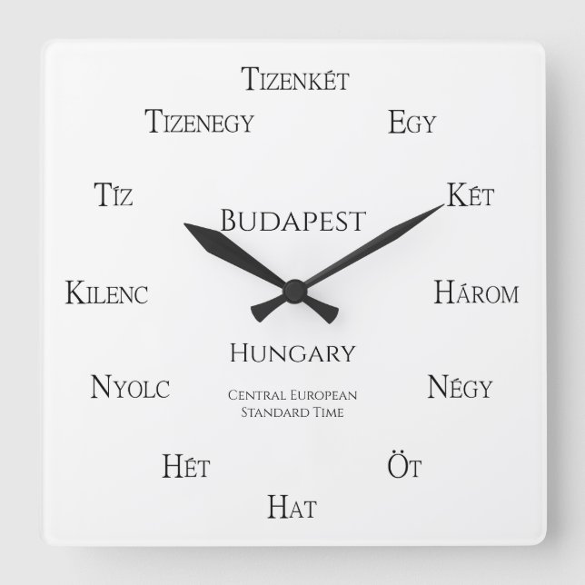 Ungerska Numbers Anpassningsbar City Land Time Zon Fyrkantig Klocka (Framsida)