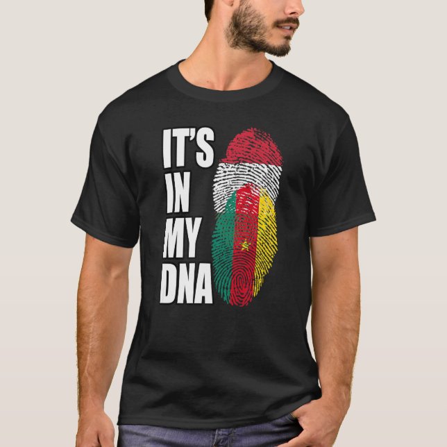 Ungerska och kameroniska Mix DNA-Flagga T Shirt (Framsida)