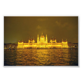 Ungerska parlamentet, Budapest, Ungern på natten Fototryck