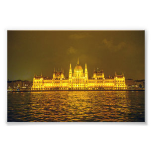 Ungerska parlamentet, Budapest, Ungern på natten Fototryck