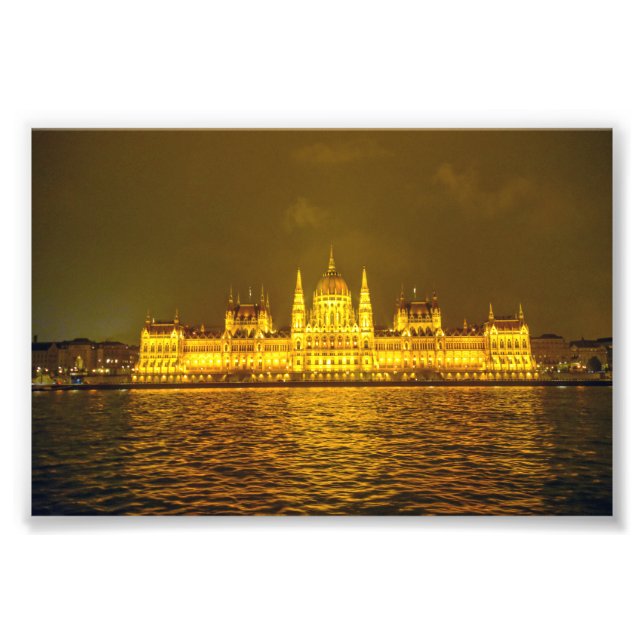 Ungerska parlamentet, Budapest, Ungern på natten Fototryck (Framsidan)