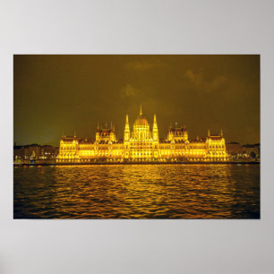 Ungerska parlamentet, Budapest, Ungern på natten Poster