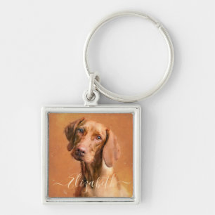 Ungerska Vizsla Hund Fyrkantig Silverfärgad Nyckelring