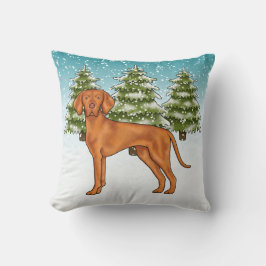 ungerska Vizsla Hund i Snowy Winter Forest Cute Kudde
