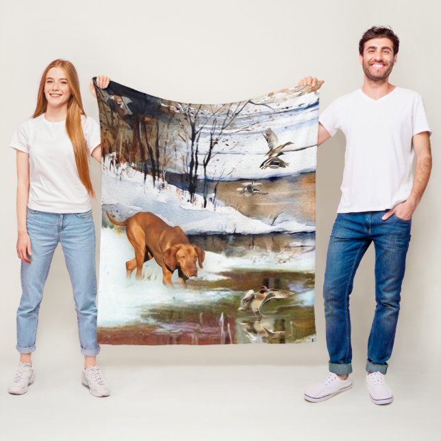 Ungerska Vizsla, jaga anka på vintern Fleecefilt (På plats)