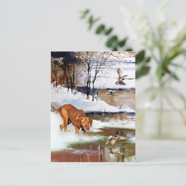 Ungerska Vizsla, jaga anka på vintern Vykort (Stående Fram)