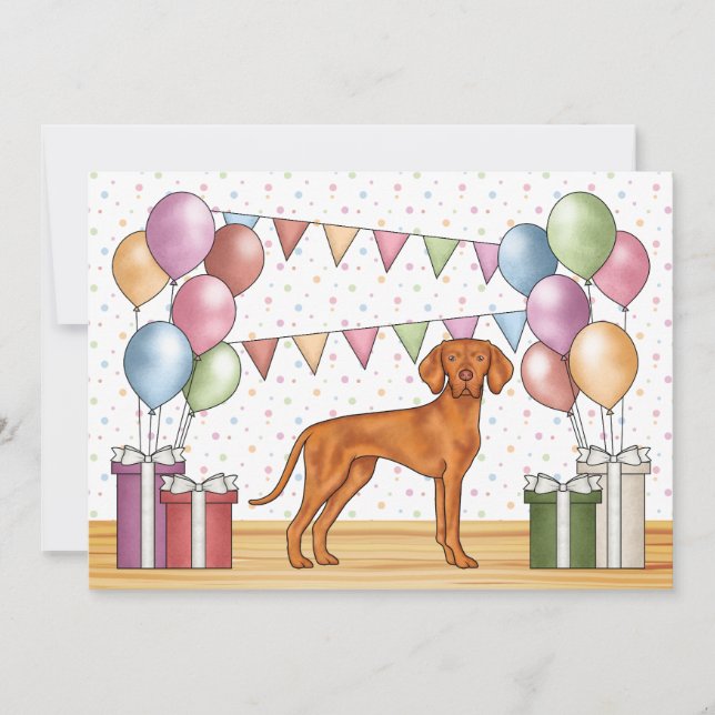 ungerska Vizsla Tecknad hund Colorful Birthday Inbjudningar (Framsida)