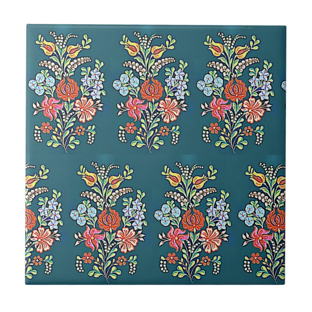 Ungerskt Blommönster Kakelplatta (Framsidan)