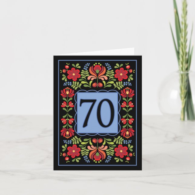 Ungerskt folkdesignkort 70:e födelsedagskortet kort (Framsida)