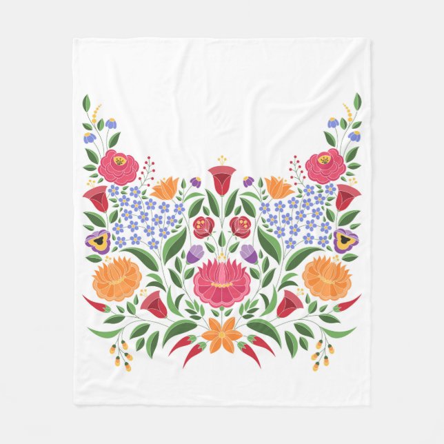 Ungerskt folkmönster - Kalocsa broderiblomma Fleecefilt (Framsidan)