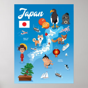 Ungetecknadkarta av Japan Poster