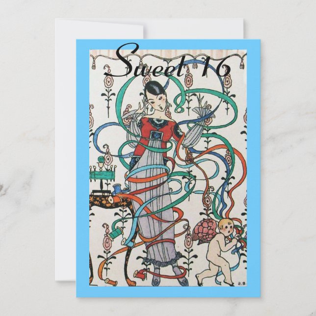 UNGG GIRL,FÄRGSKULL ROSETT BAND SVEET 16 PARTY Ora Inbjudningar (Framsida)