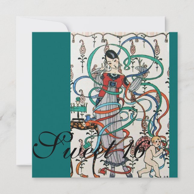 UNGG GIRL MED FÄRGFULL ROSETT BAND SVEET 16 PARTY INBJUDNINGAR (Framsida)