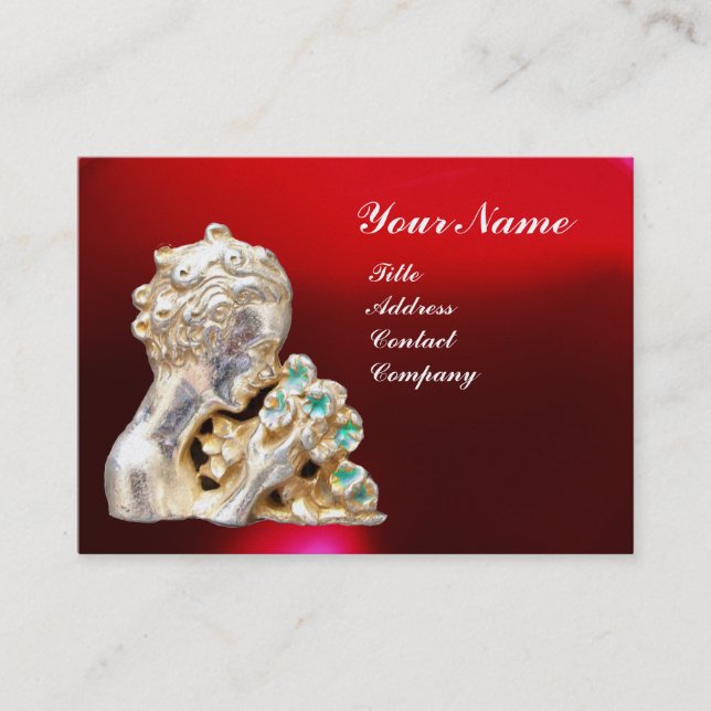 UNGG GIRL MED FLYGARE MONOGRAM Guld, Red Ruby Visitkort (Framsida)