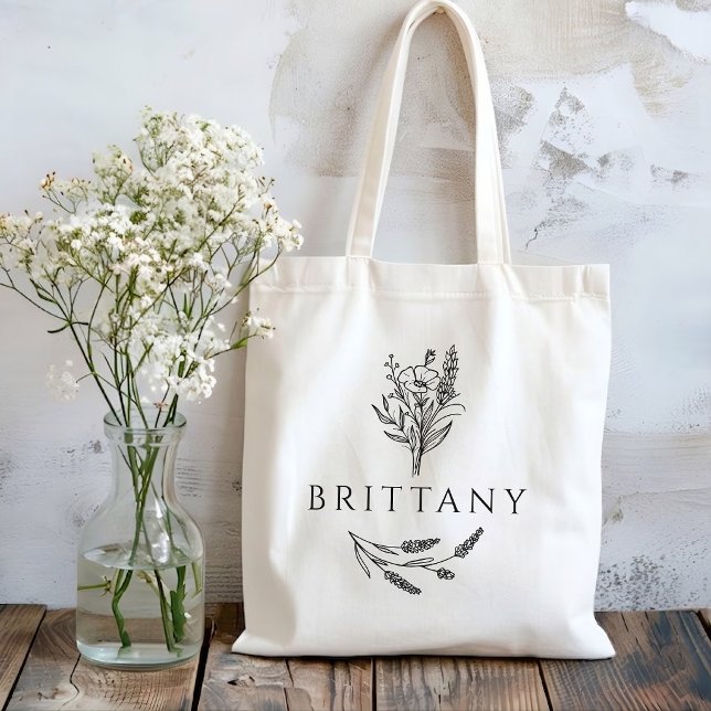 Ungmö | Anpassat Namn Rustik Blommig Bröllop Tygkasse (Mother’s Day & gift for mom & grandma, Teacher appreciation & student gift, Bridesmaid proposal gift)