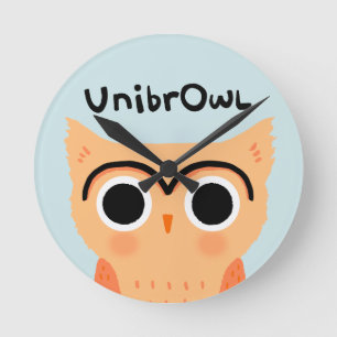UnibrOwl Unibrow Uggla Funny Cute Eyebrows Uggla Rund Klocka