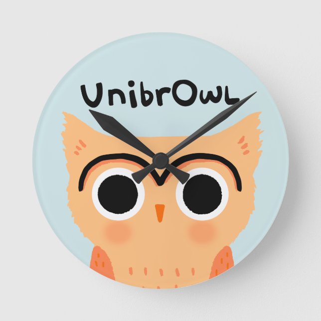 UnibrOwl Unibrow Uggla | Funny Cute Eyebrows Uggla Rund Klocka (Framsida)
