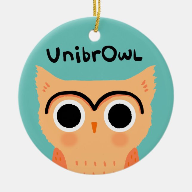 UnibrOwl Unibrow Uggla| Lustigt Cute Eyebrows Uggl Julgransprydnad Keramik (Framsidan)