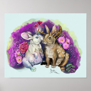 Unibunny Kisses Jackalope Magic Kärlek Poster