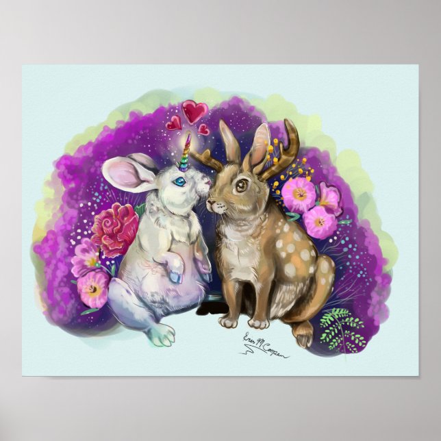 Unibunny Kisses Jackalope Magic Kärlek Poster (Framsidan)
