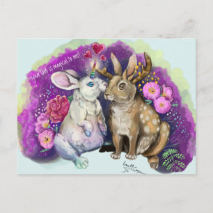 Unibunny Kisses Jackalope Magic Kärlek Vykort