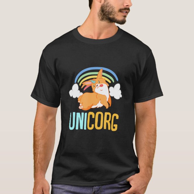 Unicorg Unicorn Corgi Hund T Shirt (Framsida)