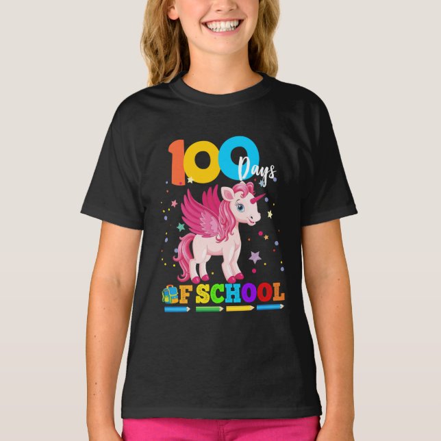 Unicorn 100 dagar Smartare gåvor T Shirt (Framsida)