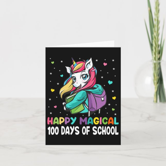 Unicorn 100 Days Lycklig Magic 100 Days School Kort (Framsida)