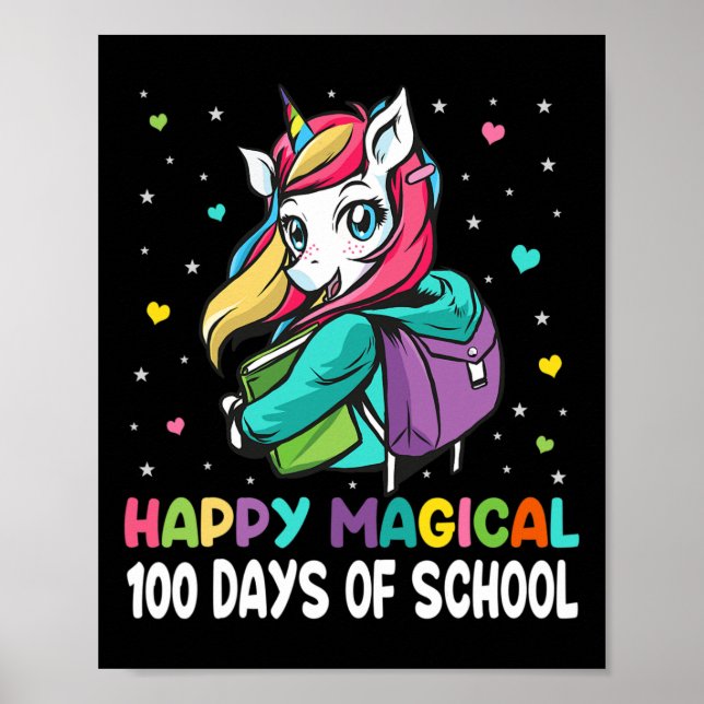 Unicorn 100 Days Lycklig Magic 100 Days School Poster (Framsidan)