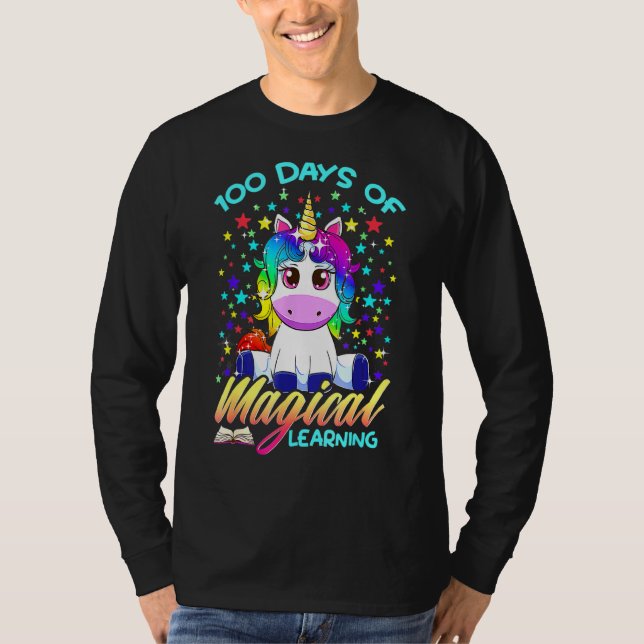 Unicorn 100 Days Magic Learning Lycklig 100 Day T Shirt (Framsida)