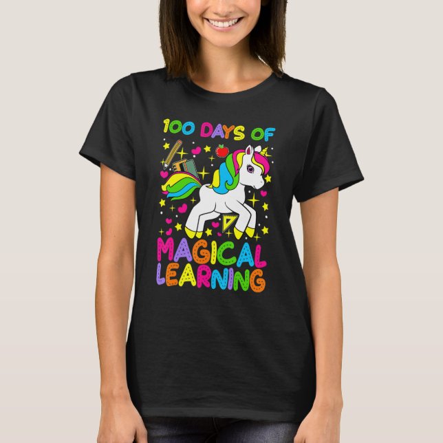 Unicorn 100 Days Of Magical Learning 100th Day Of  T Shirt (Framsida)