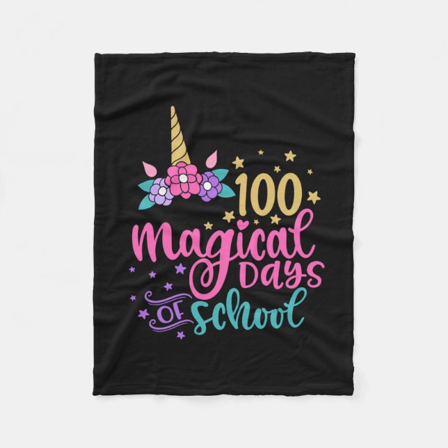 Unicorn 100 Magic Days of School Fleecefilt (Framsidan)