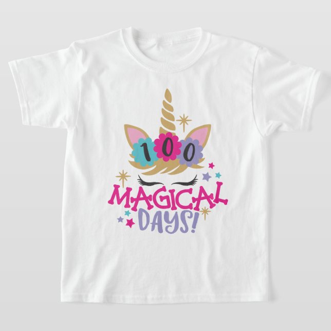 Unicorn 100 Magic Days of School T-Shirt (Laydown)