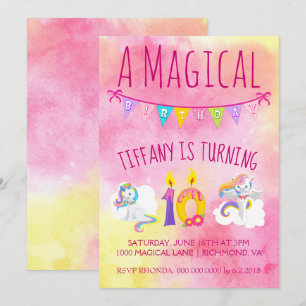 Unicorn 10:e födelsedagsfestens rosa inbjudningar