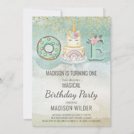 Unicorn 1:a födelsedag - inbjudan till Rosa i Aqua